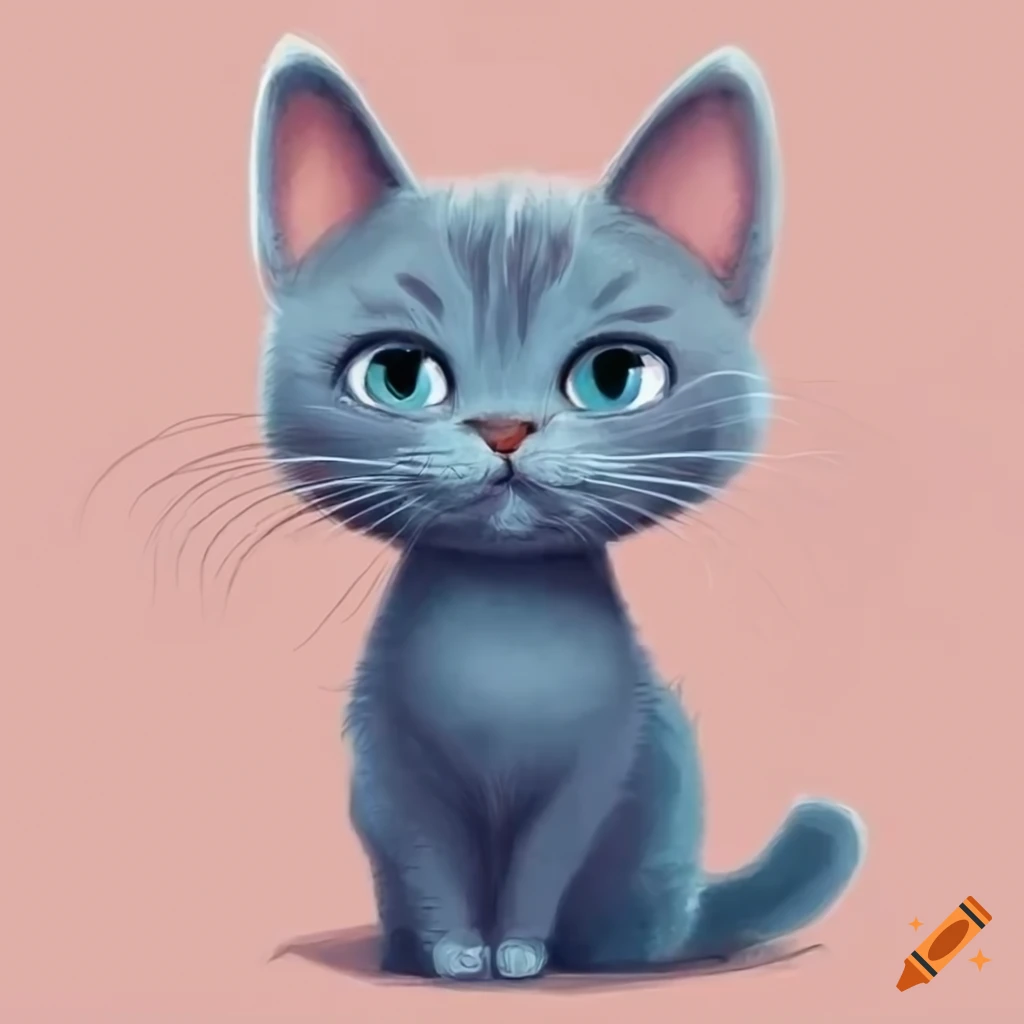 smurf cat, blue cat, cute cartoon blue kitten in a cap