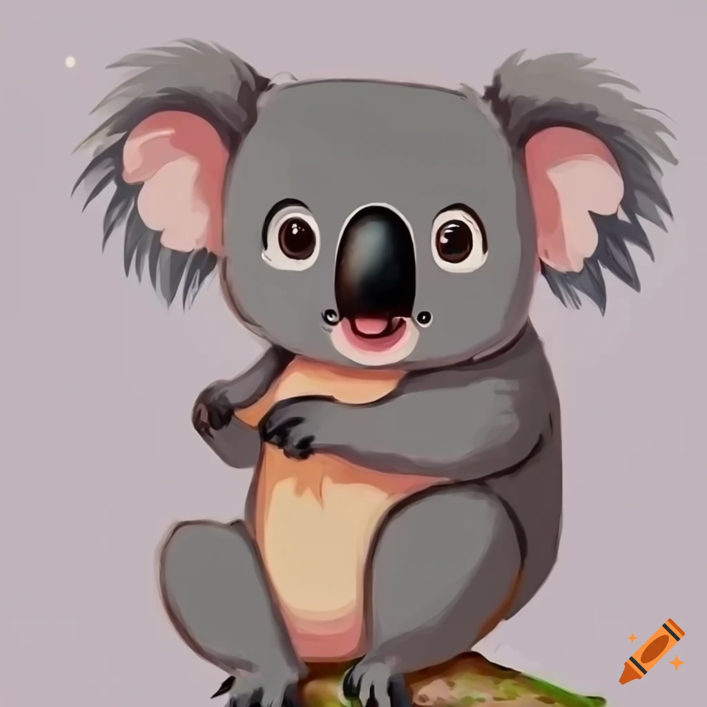 Studio Ghibli style drawing of a cute koala on a tree