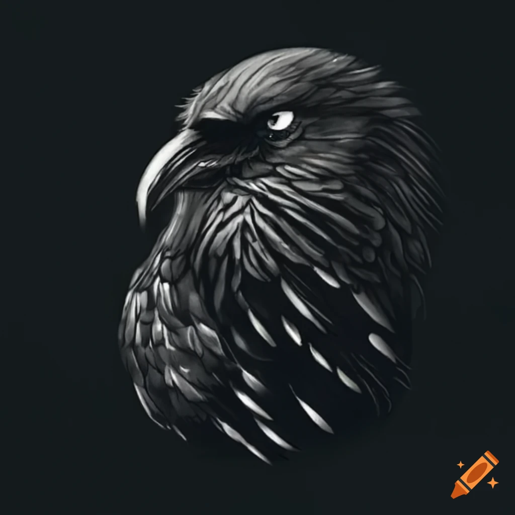 black and white geometric art with raven inside