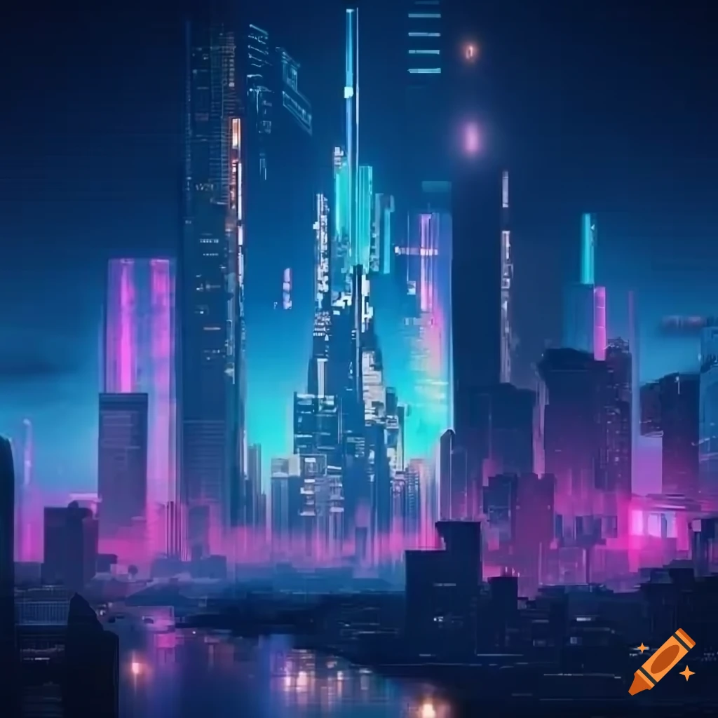 Futuristic cyberpunk city skyline