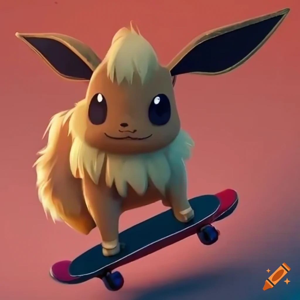 Eevee riding a skateboard