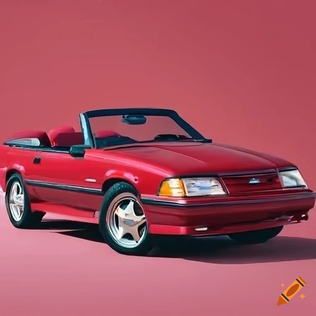 Red convertible mustang car from 1989