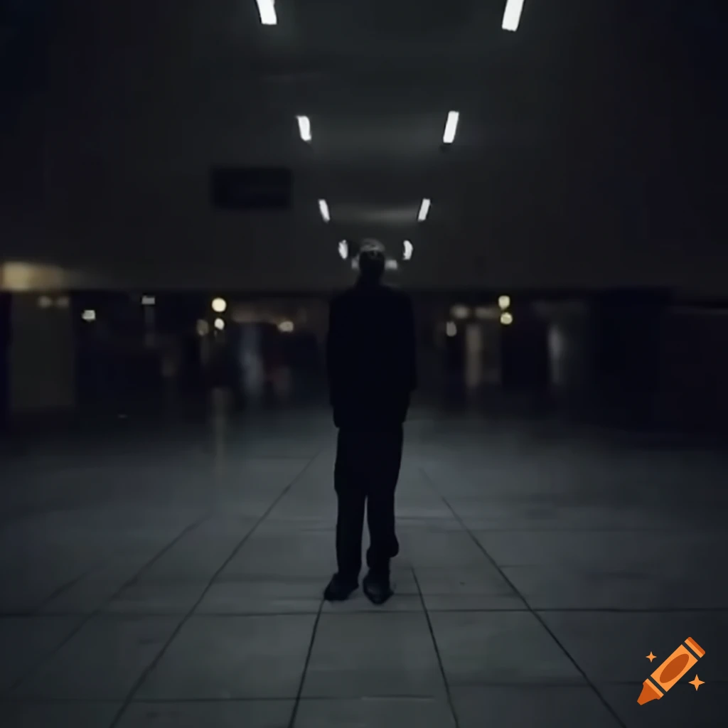 spooky man in an empty shopping mall