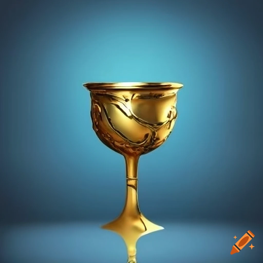 gold goblet emerging from blue water