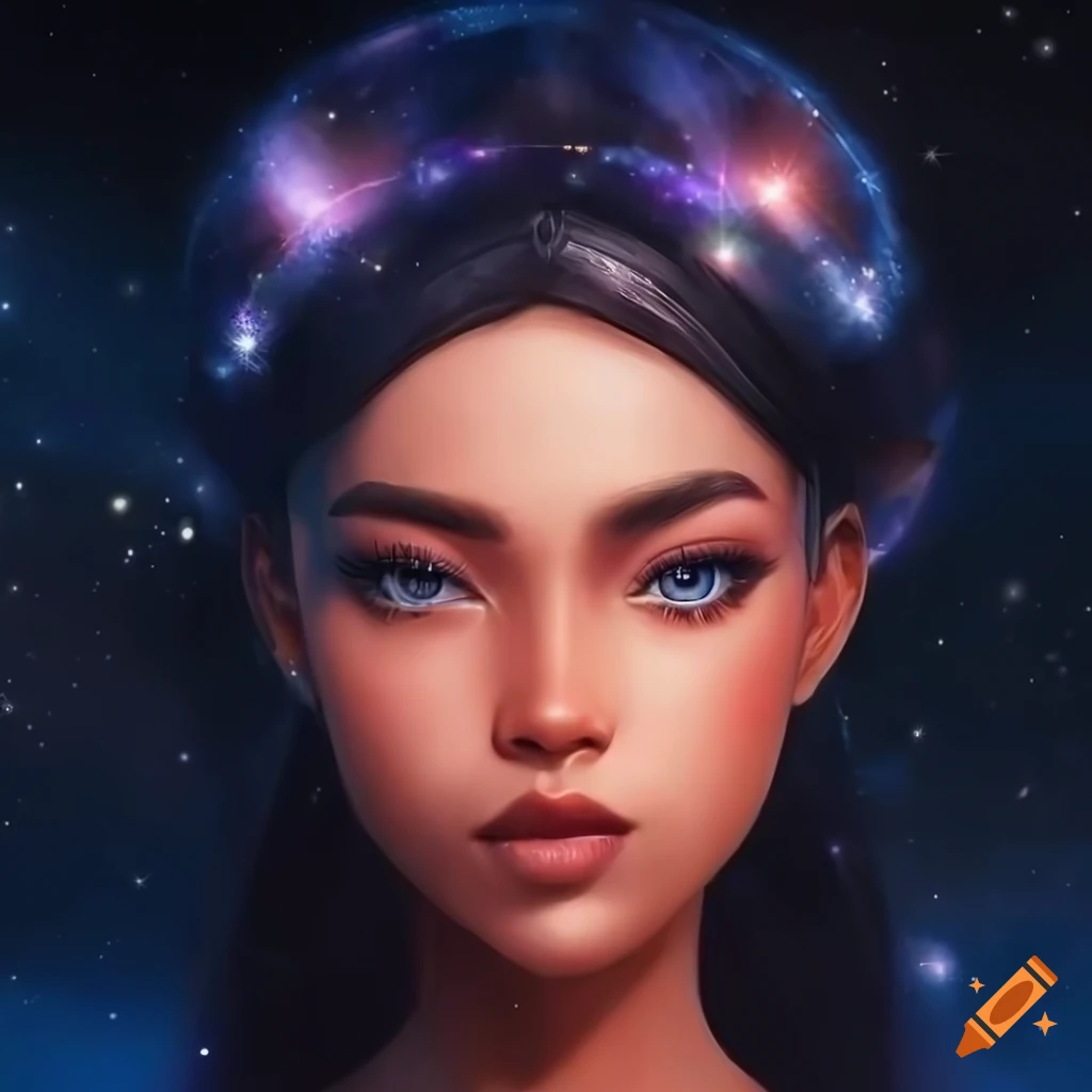 Closeup portrait of a black girl with galaxy-themed makeup