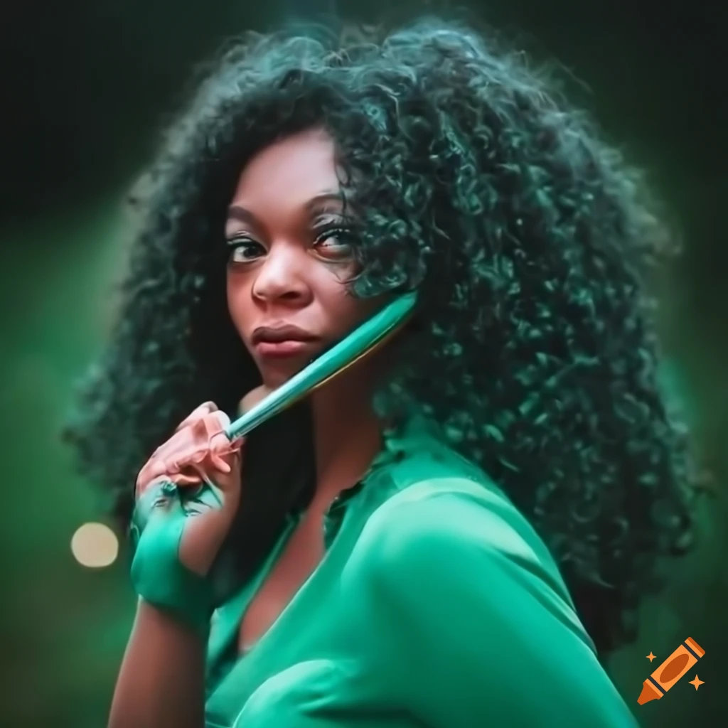 image of a black woman in green clothes casting a spell