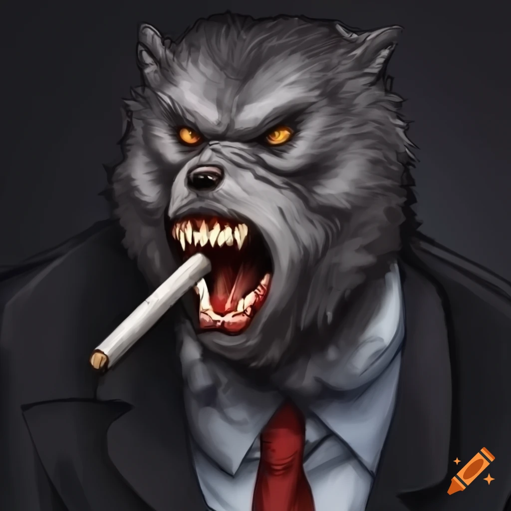 Werewolf in a suit smoking a blunt on Craiyon
