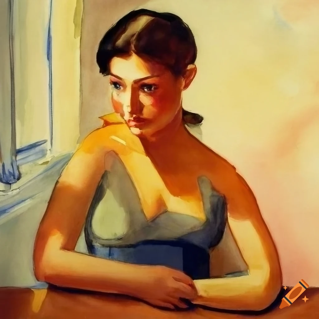 Edward hopperstyle painting of a stay at home mom in a vintage kitchen