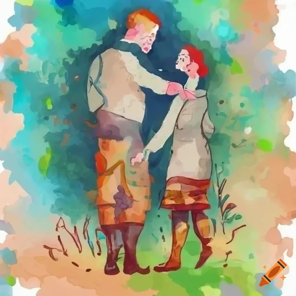 digital sketch of a Russian couple in a natural setting