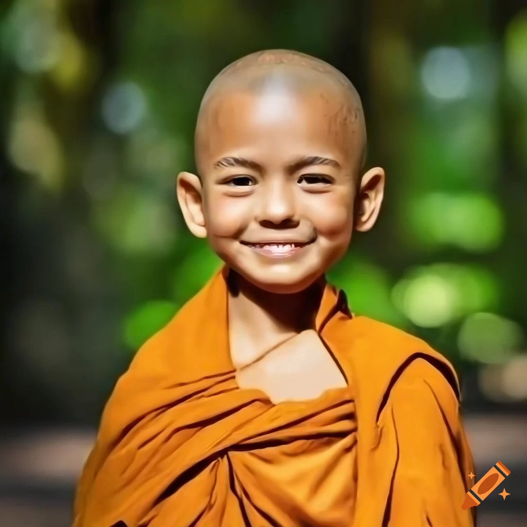 smiling little monk in sunlight