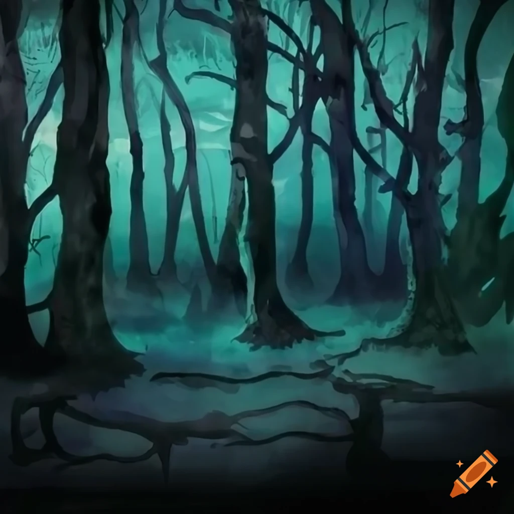 watercolor painting of a haunted forest