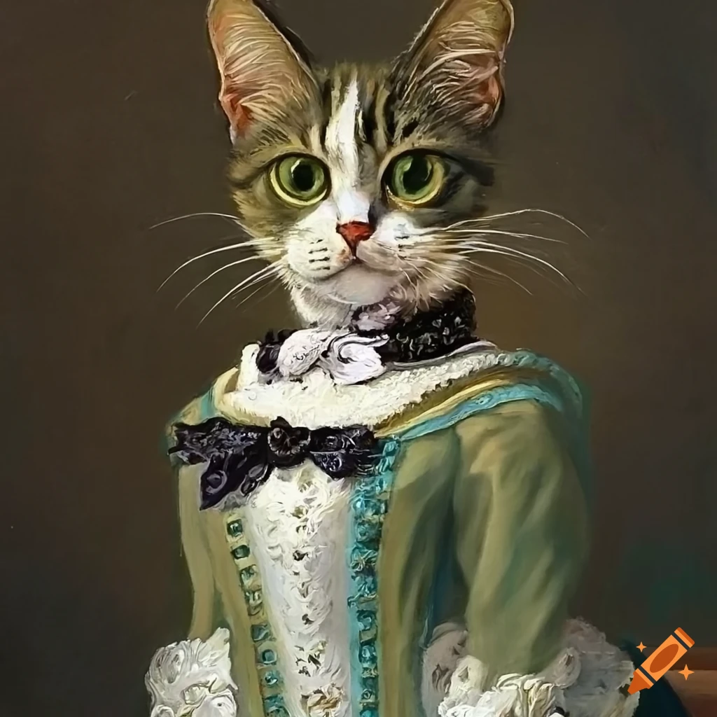 Oil painting of a cat in victorian attire on Craiyon