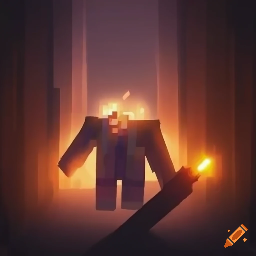 Drawing of a character mining in minecraft
