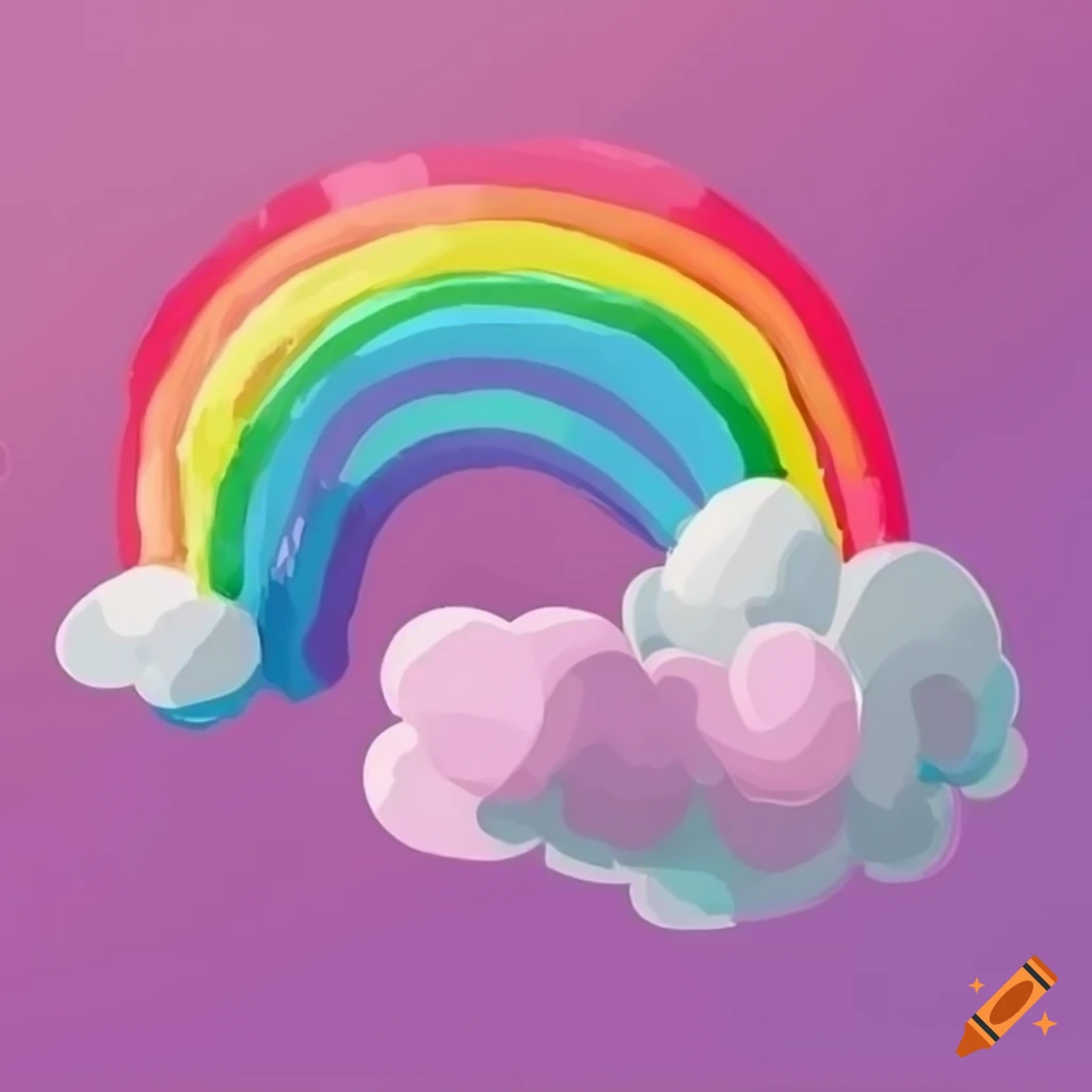 cartoon-style rainbow on baby pink background