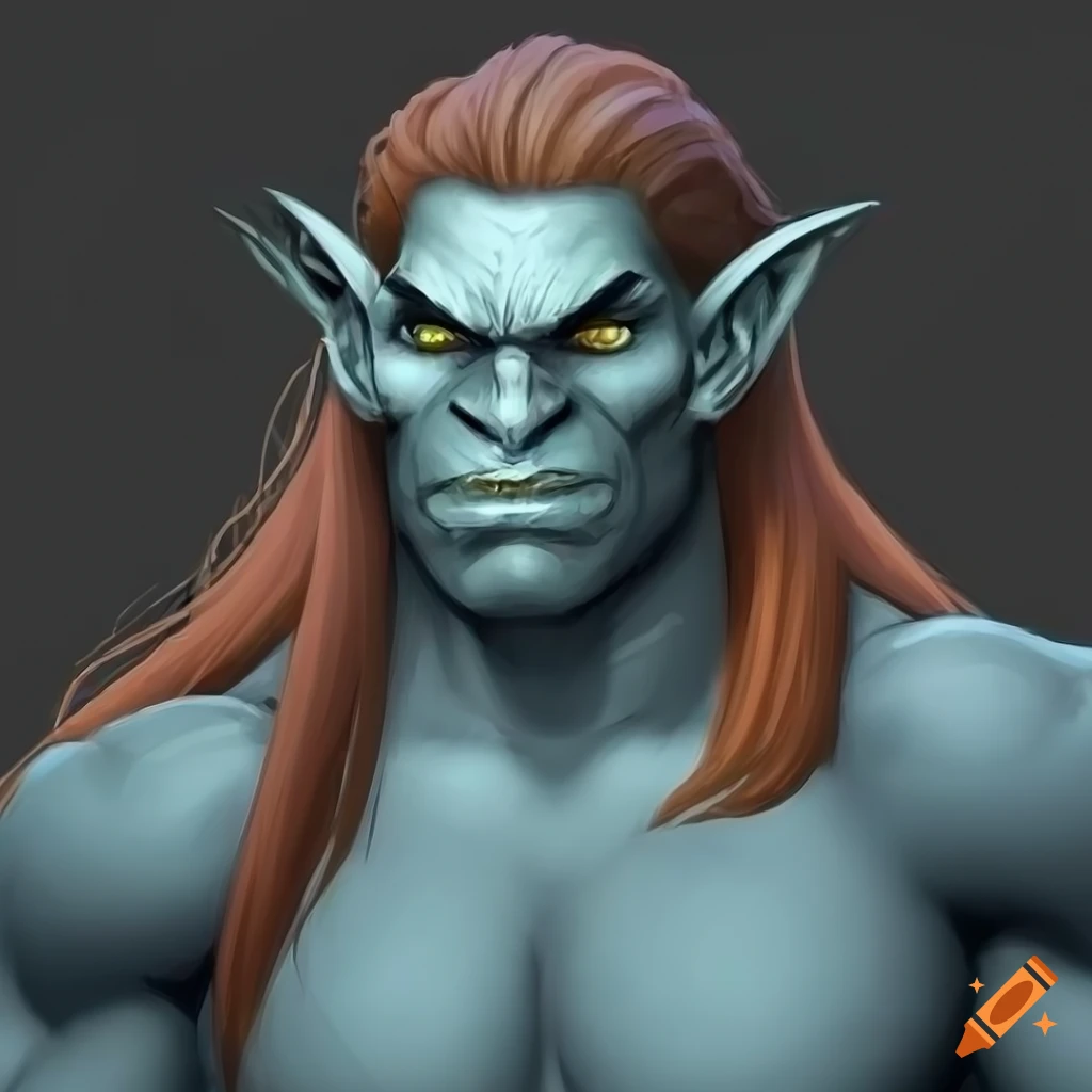 portrait of a strong redheaded orc woman with long hair