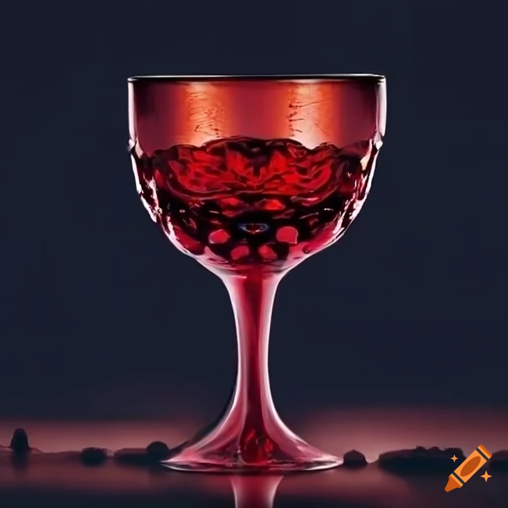 Artistic representation of a dancing ruby goblet in a night lake on Craiyon