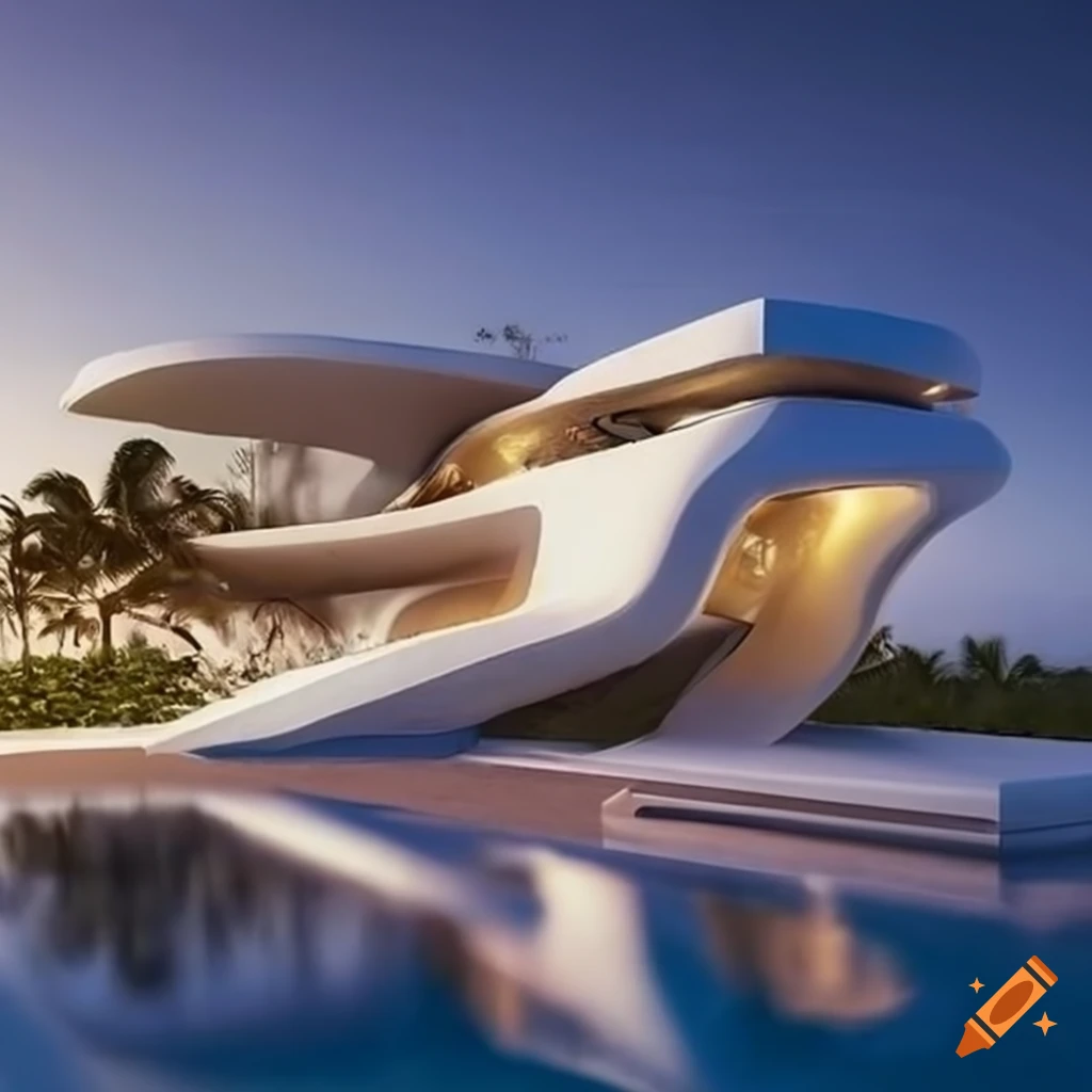 futuristic villa overlooking the beach in Cancun
