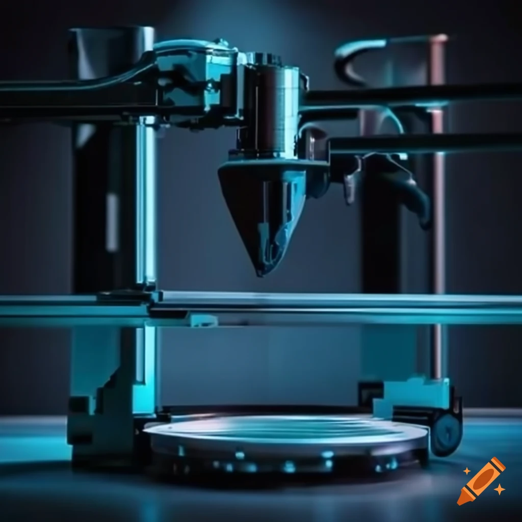 close-up of a futuristic 3D printer