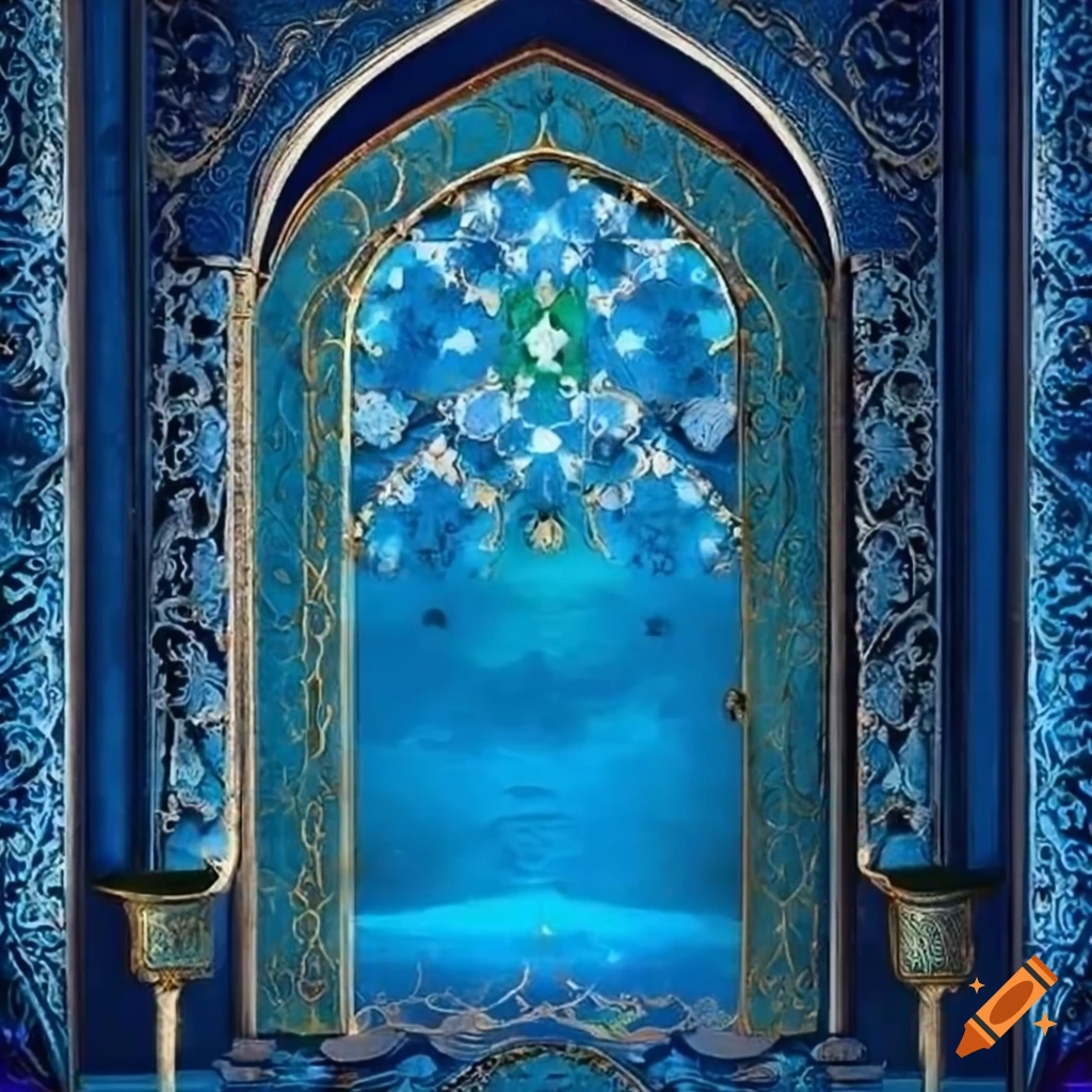 Visualize a stunning mosaic glass door in a moroccan themed background,  realistic, detailed illustration, vibrant on Craiyon