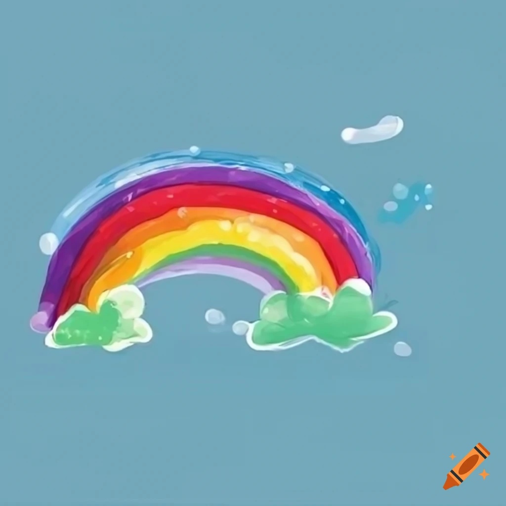 colorful cartoon rainbow on a baby blue background