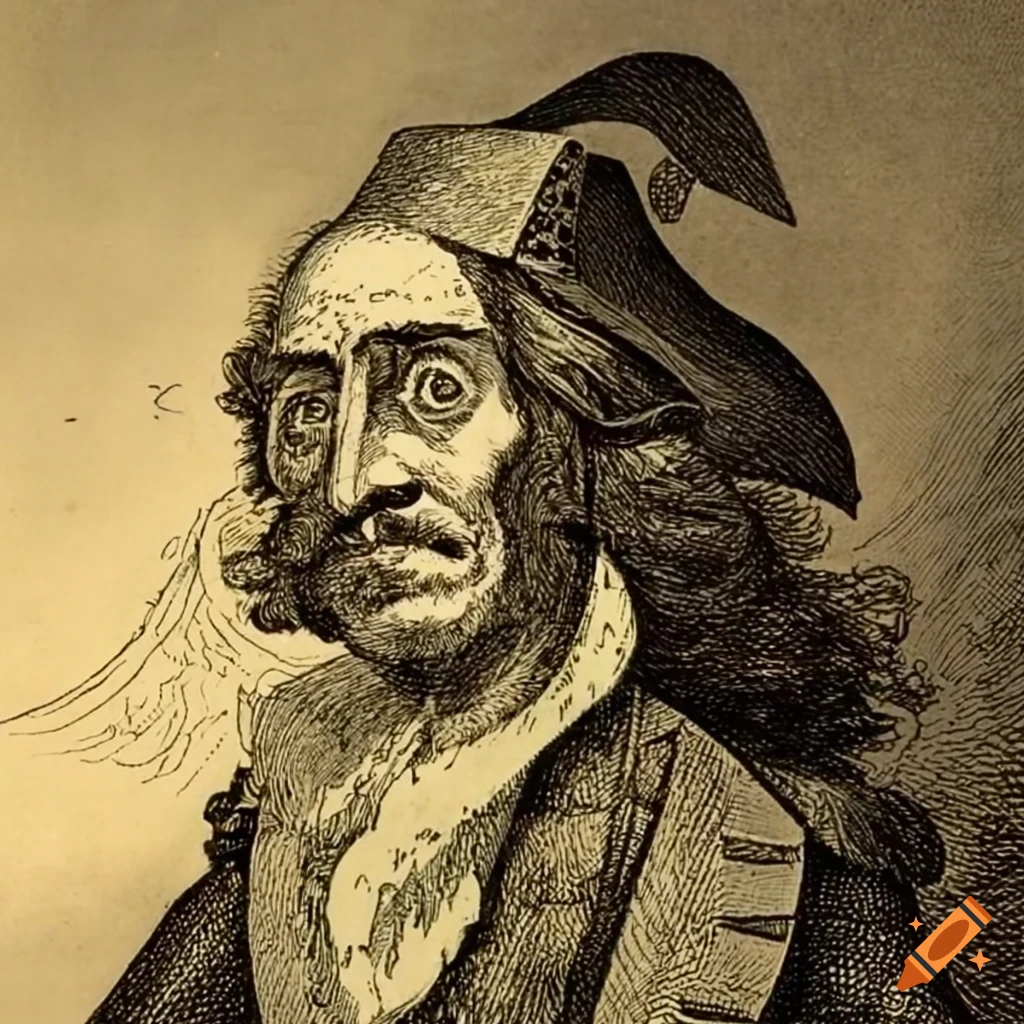 detailed pencil portrait of The Portuguese captain from Robinson Crusoe