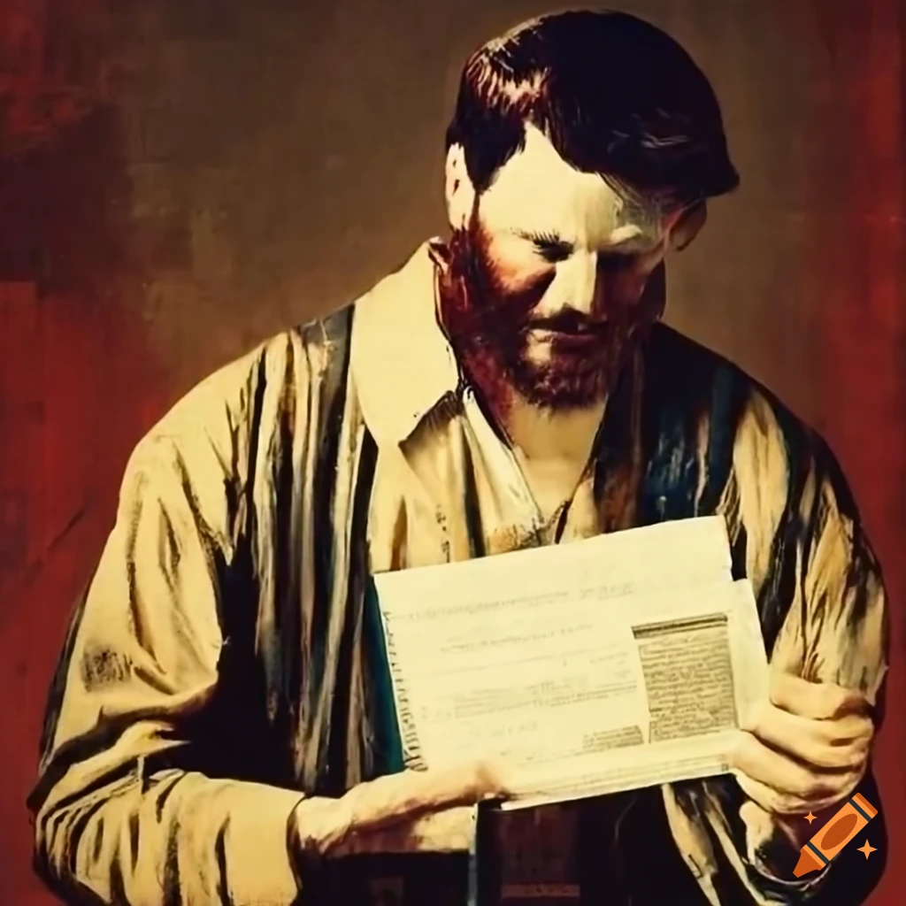 vintage travel poster with a man holding a stamped document