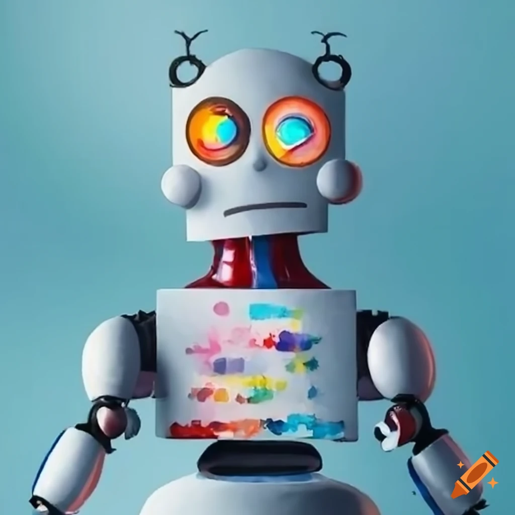 watercolor of a robot teacher instructing kids