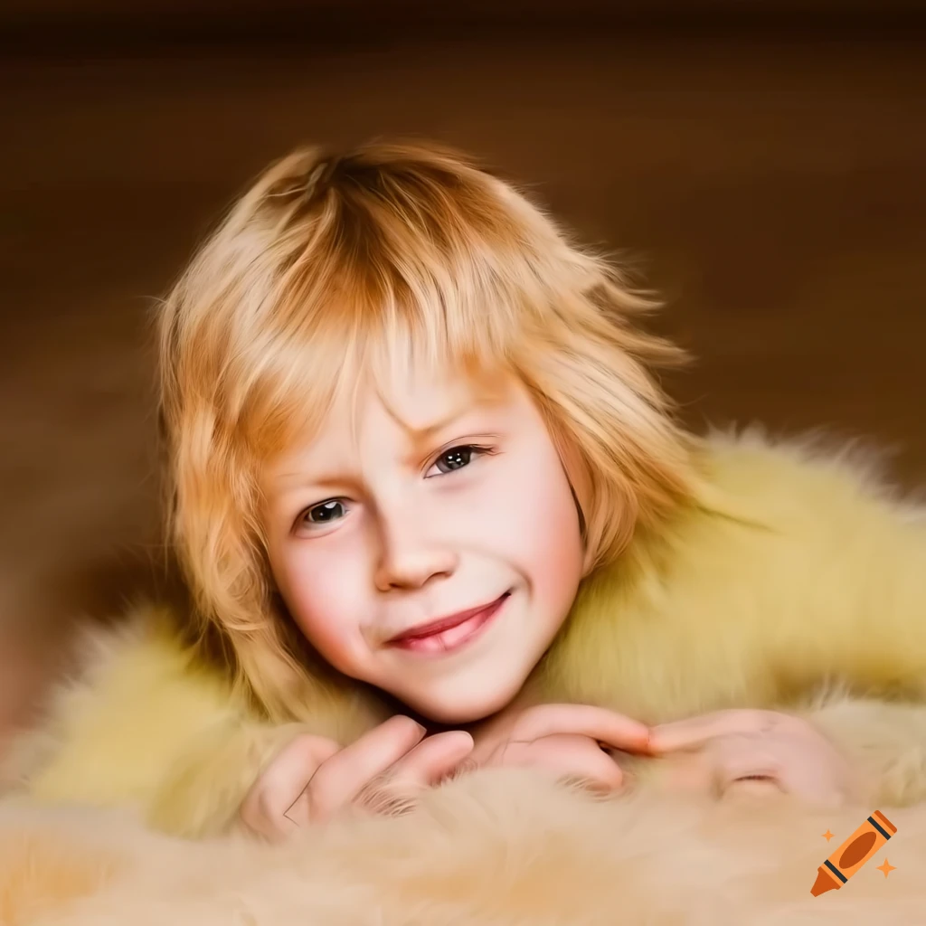 boy in fuzzy sweater lying on fur rug