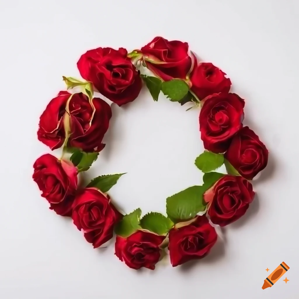 side view of a red rose wreath on white background