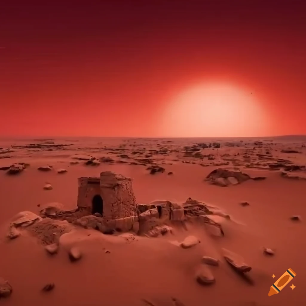 Red desert ruins on an alien on Craiyon