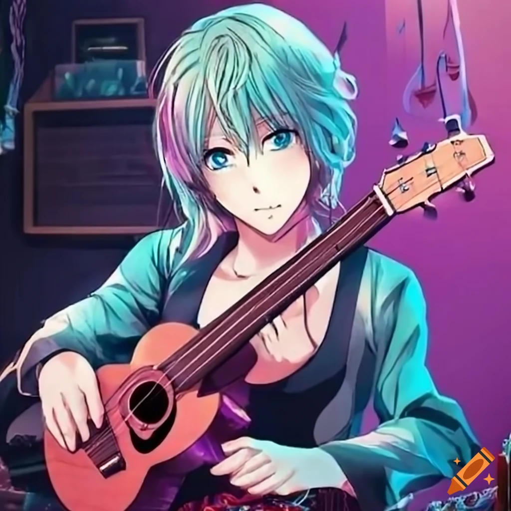 Anime girl playing black electric guitar on Craiyon