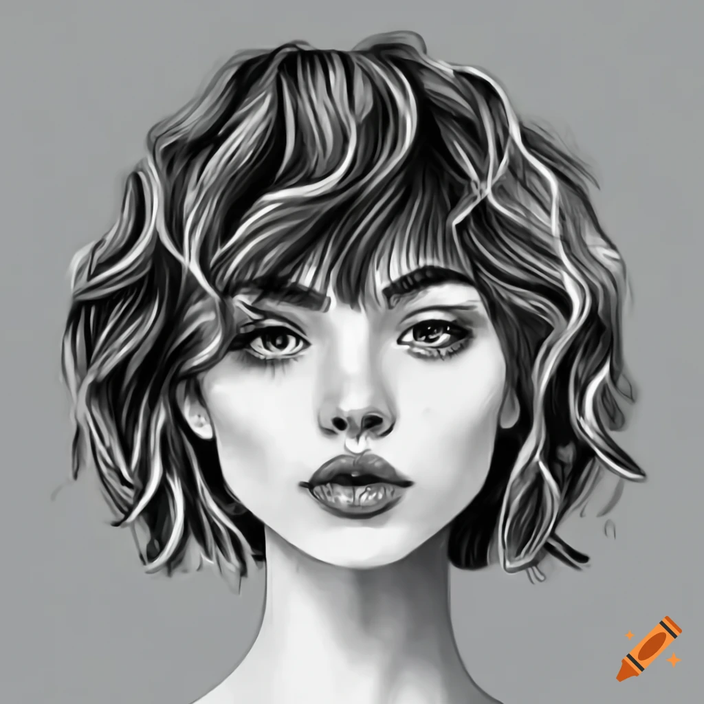 Coloring book page of a diverse girl with short hair and a sweatshirt