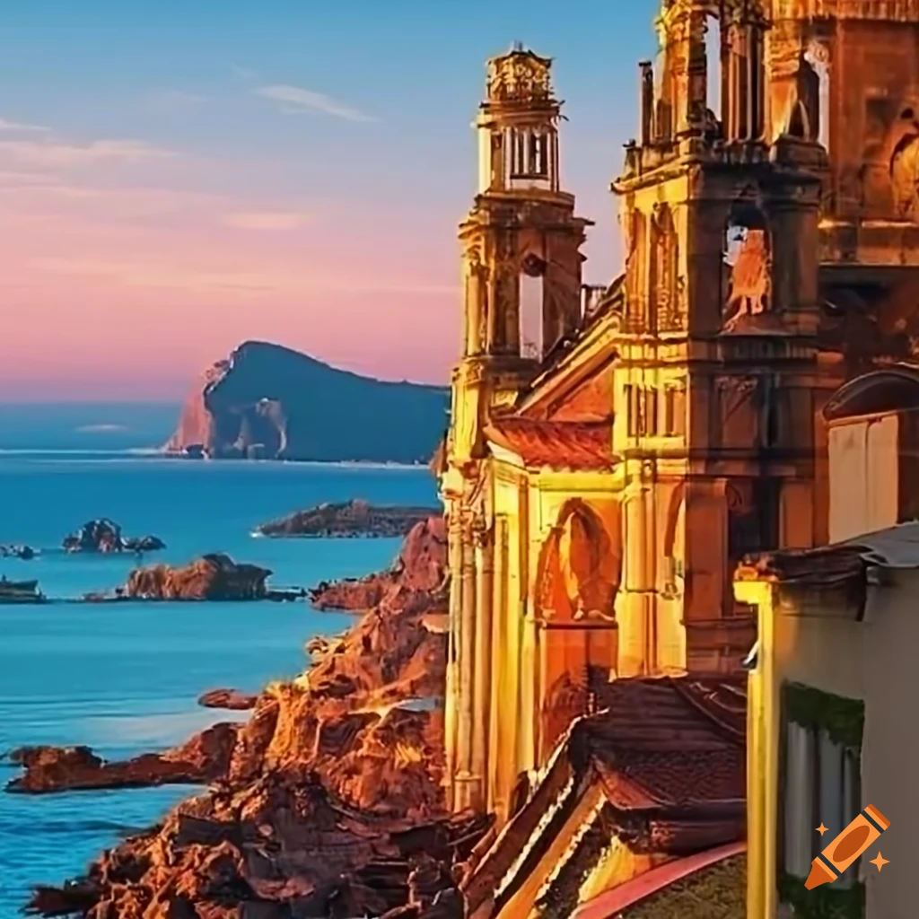 Spain flag and famous attractions
