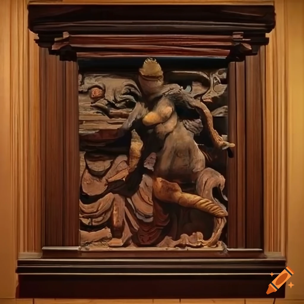 carving of a moth in architectural stave style