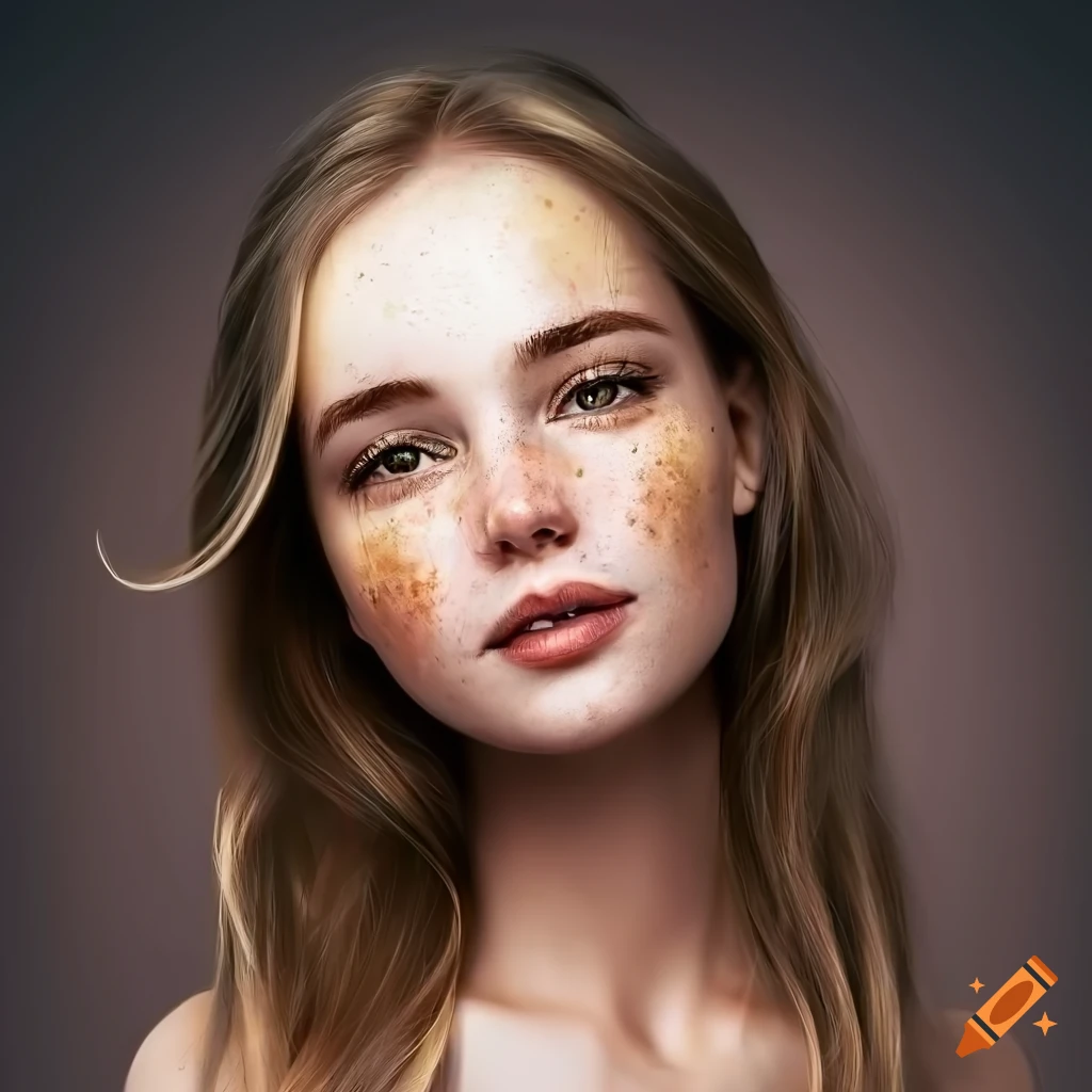 portrait of a beautiful young woman with delicate freckles