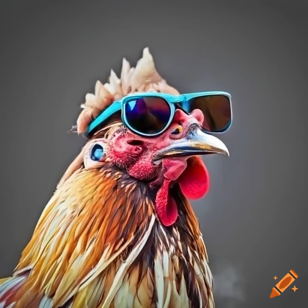Funny image of a rooster with sunglasses and smoking a cigarette on Craiyon