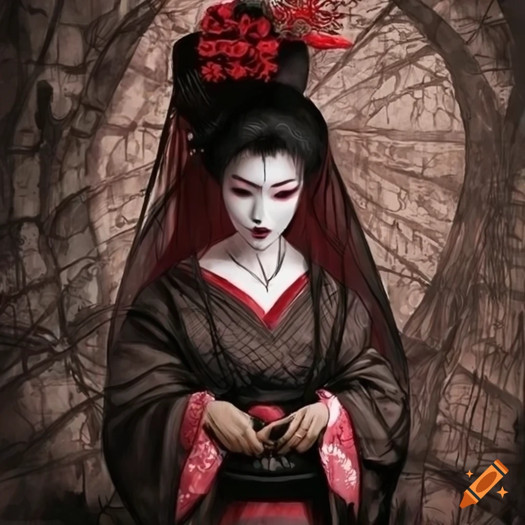 artwork of a gothic geisha by Piranesi