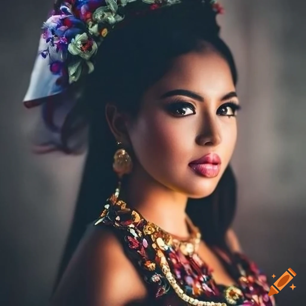 hyper-realistic portrait of a stunning Mexican girl