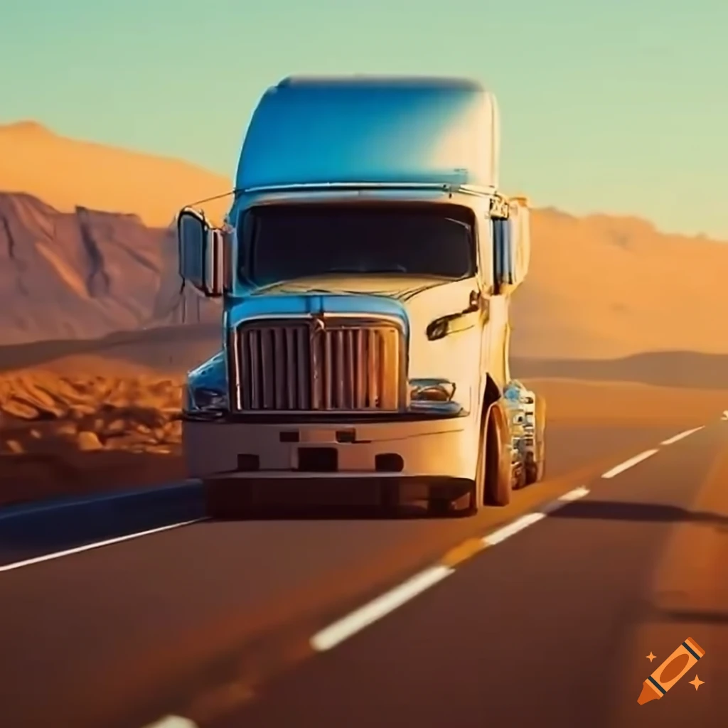 Camion américain sur Desert Canyon Road · Creative Fabrica