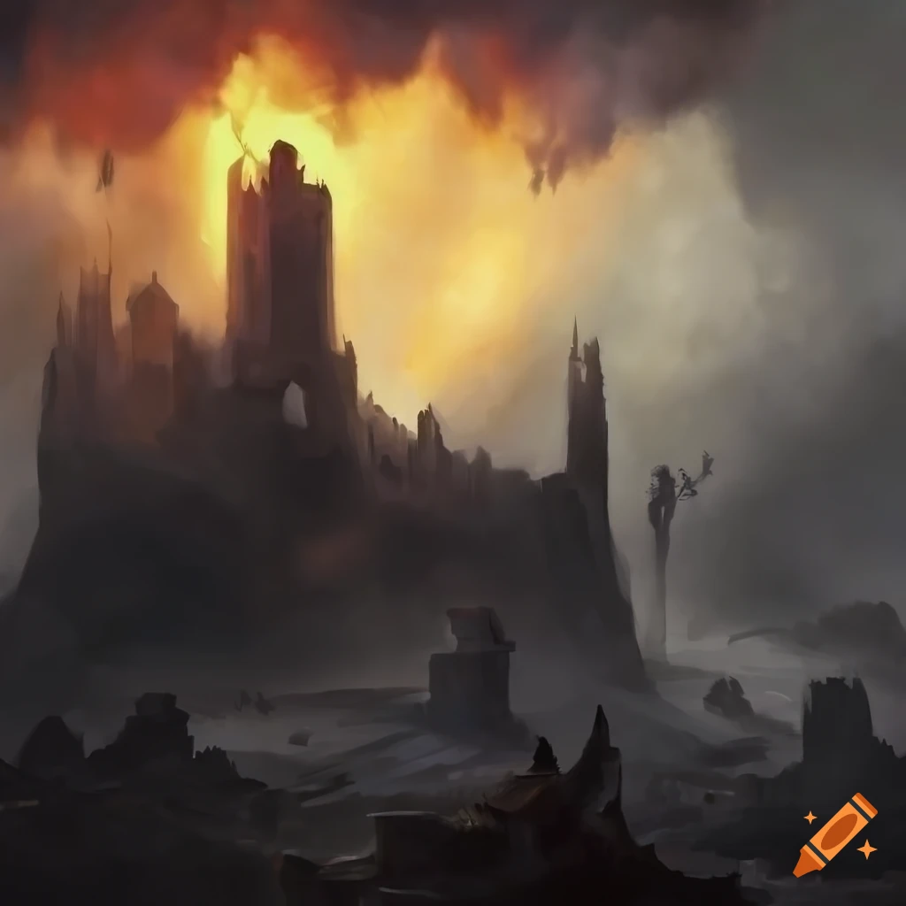 Fantasy oil painting of a deserted city with castle ruins on Craiyon