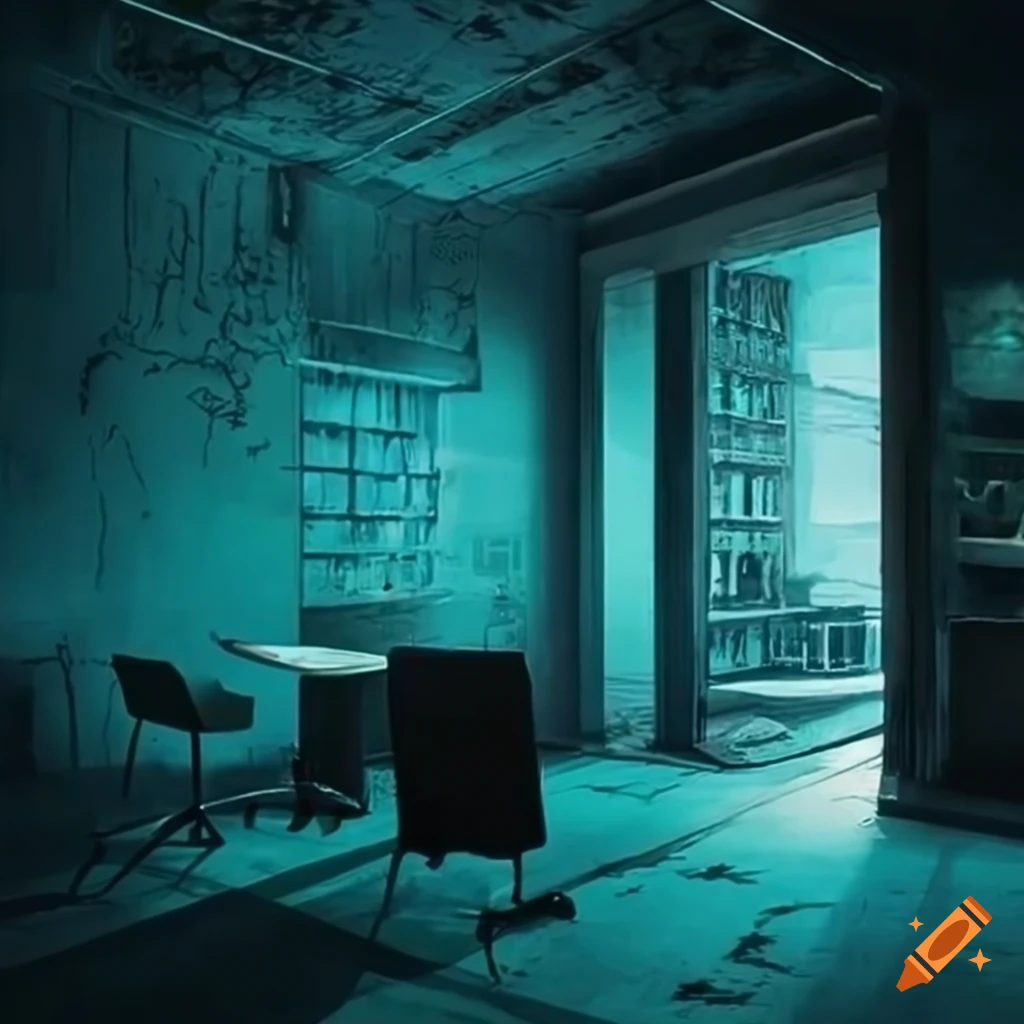 Haunting artwork of a haunted office space on Craiyon