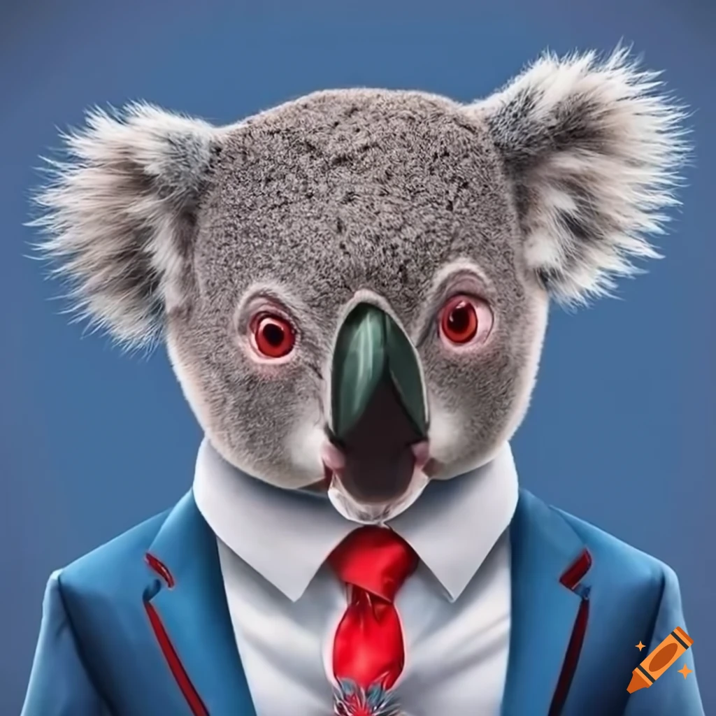 koala wearing a business suit with a red tie