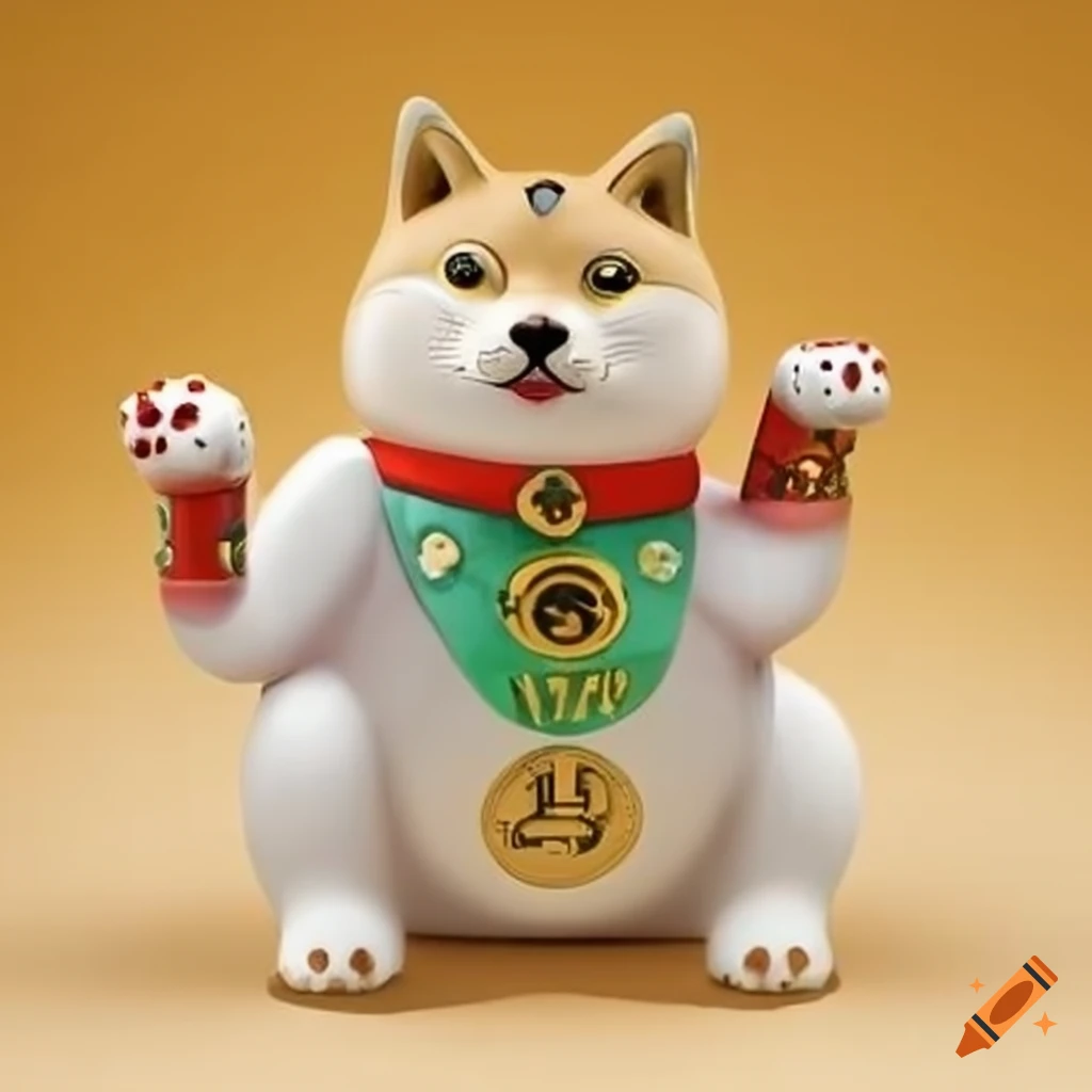 cybersecurity-themed Maneki-neko with doge features