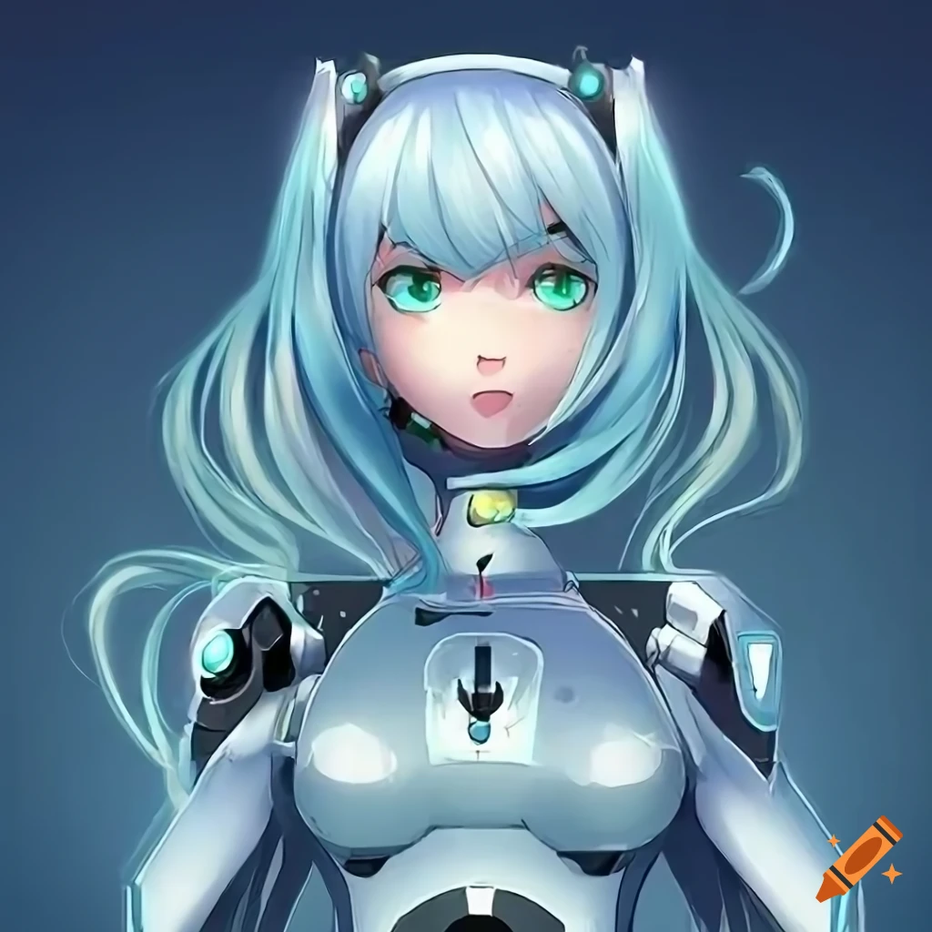 illustration of an anime robot girl with unique hairstyle