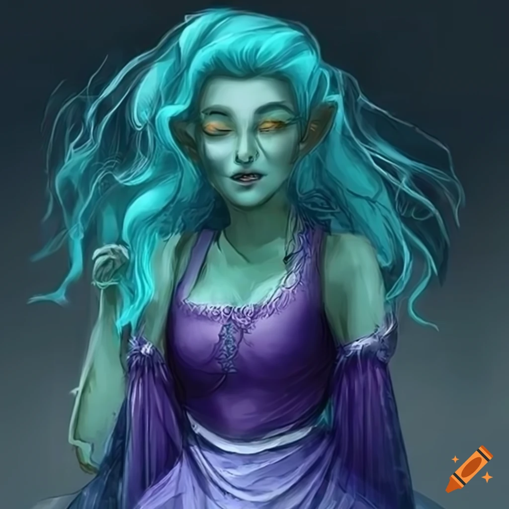 Water Genasi Female In Cyan And Purple Medieval Gown On Craiyon 5832