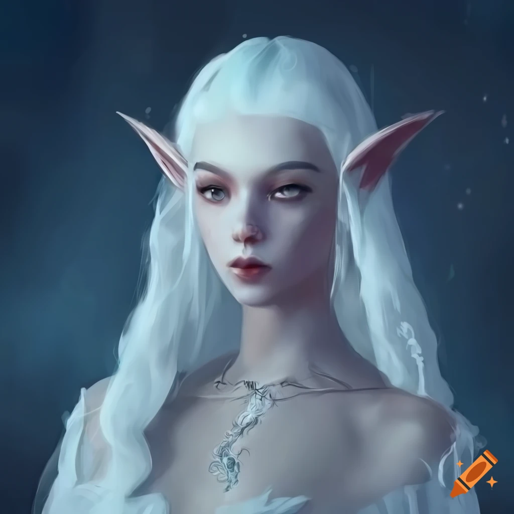 Art of a moon elf woman in white gown