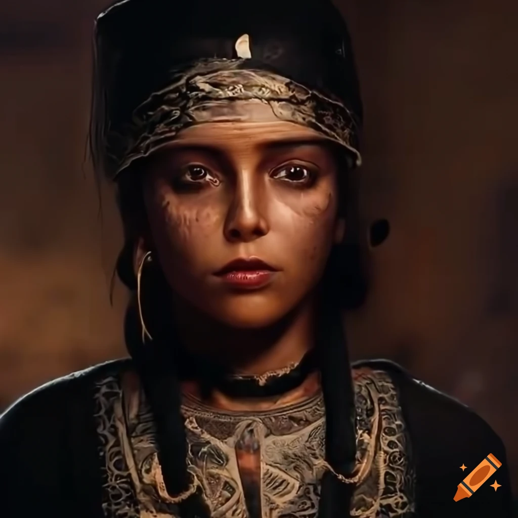 photograph of a young woman in primitive black robes