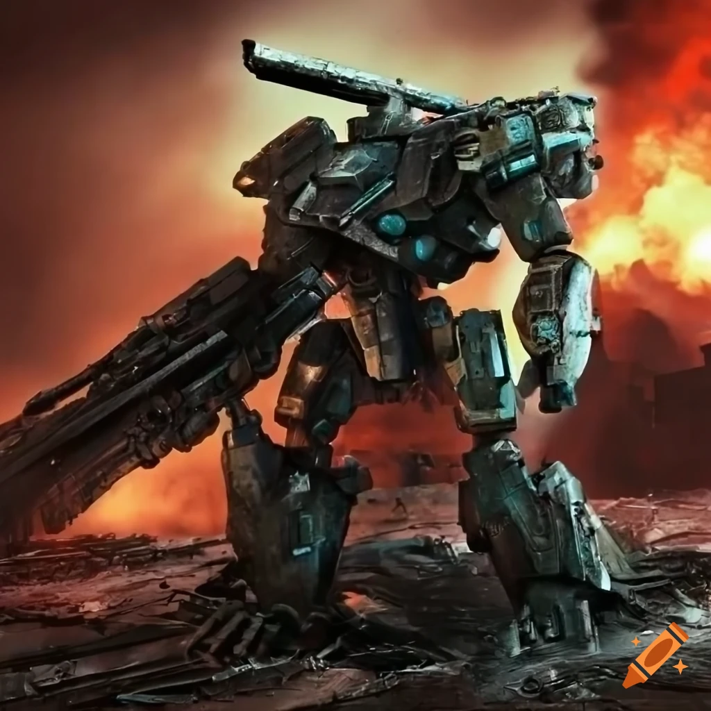 image of a battle-hardened and damaged armored core