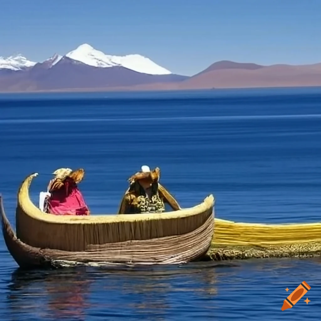 Aerial view of Lake Titicaca surrounded by mountains