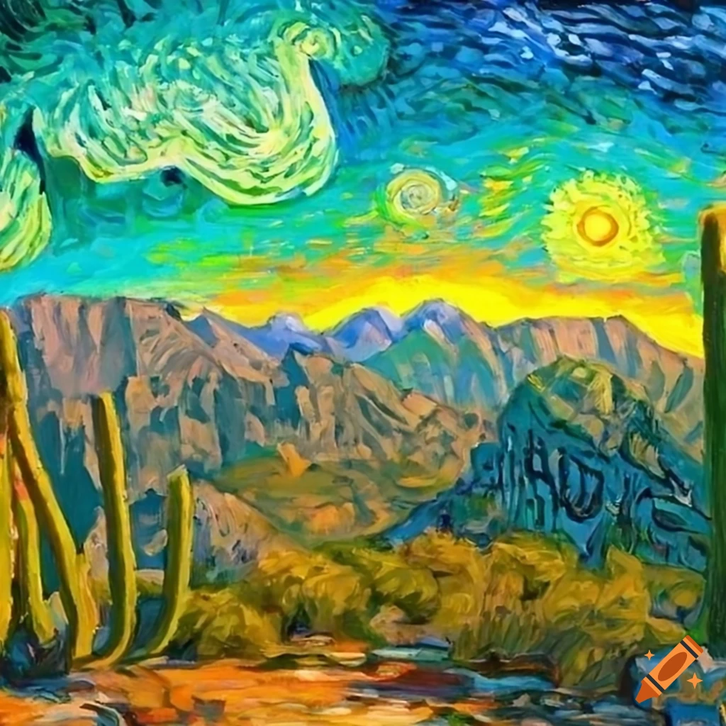 Vibrant summer landscape painting in Van Gogh style